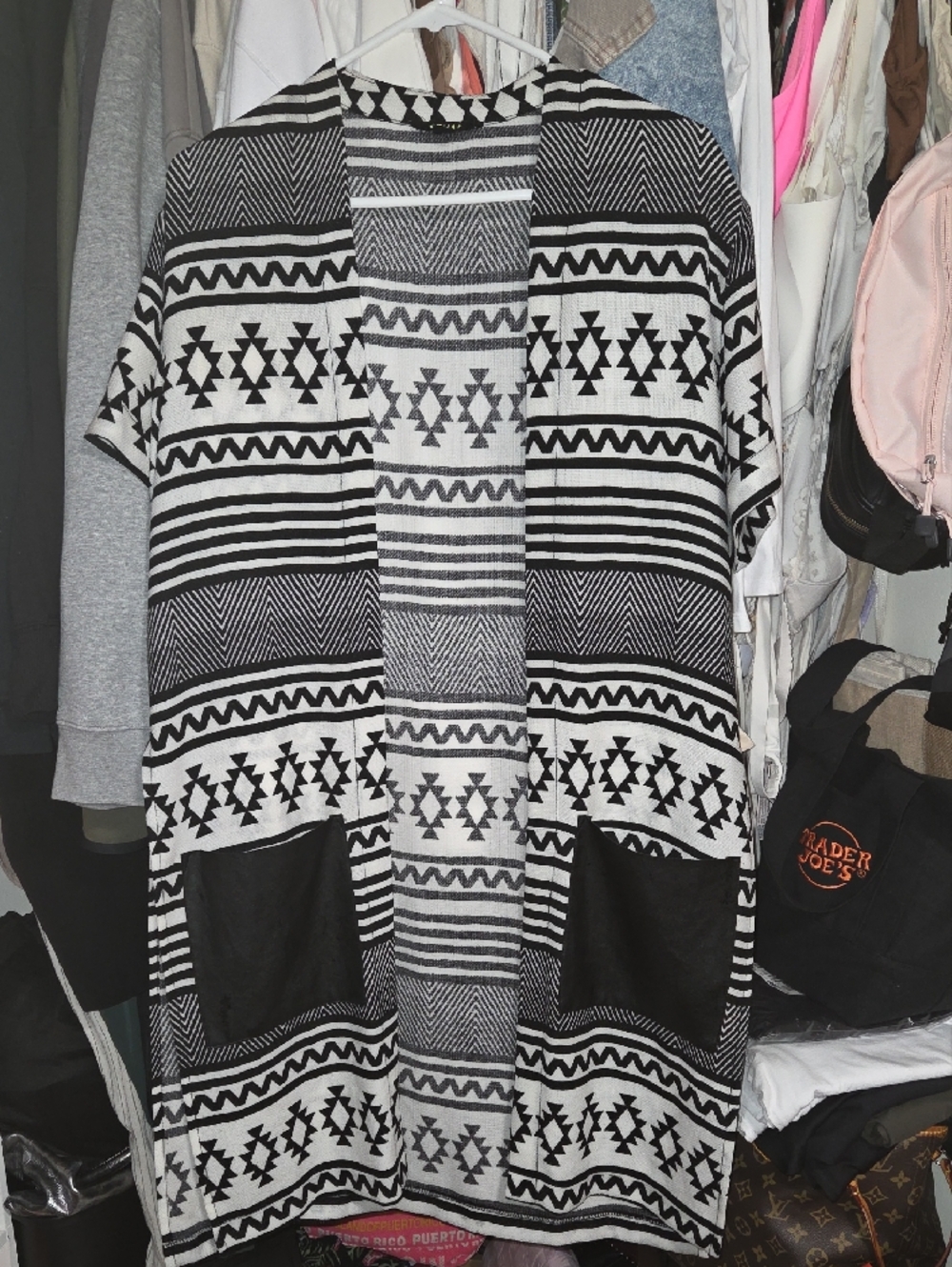 Rehab Black & White Geometric Open-Front Women’s Cardigan Set
